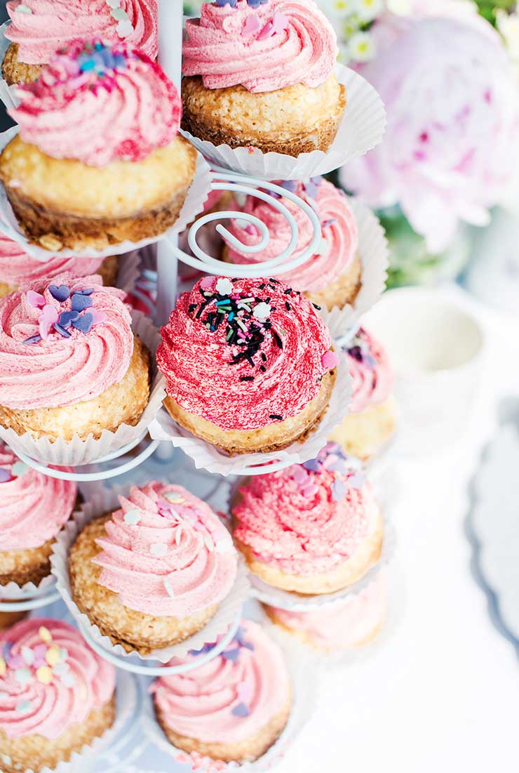 Pink cupcakes at a wedding