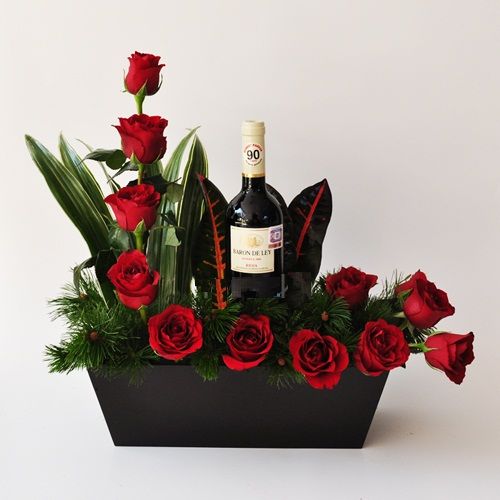 Wine and roses for valentine's 